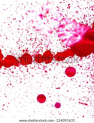 Abstract grunge ink splatters of pink color as background.