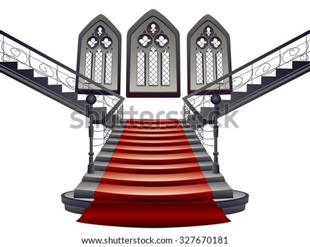 Vintage gothic room interior with old stairs.