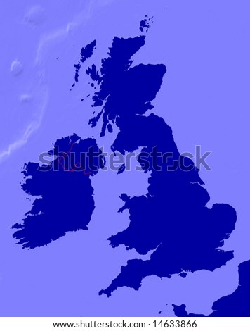 Map of UK and ireland with  borderline and sea relief
