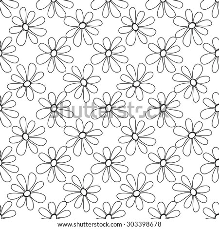 Floral seamless pattern in the plant design. Black and white graphics,  flowers on a white background, painted hands. - Stock Image - Everypixel