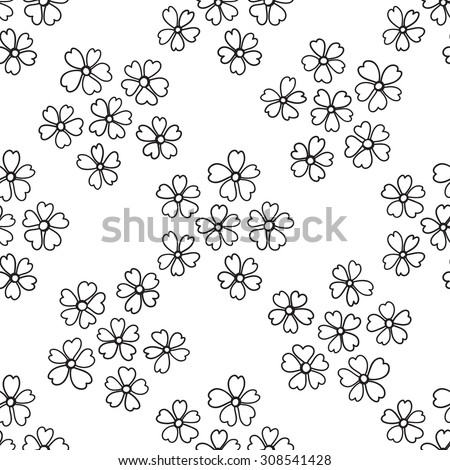 Floral seamless pattern in the plant design. Black and white graphics, flowers on a white background, painted hands.