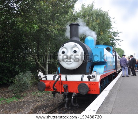 DIDCOT, UK - OCTOBER 5. Thomas the Tank Engine is a live steam engine, based on stories for children by Wilbert Awdry, at the station on October 5, 2013, in Didcot Railway Centre, Oxfordshire, UK.