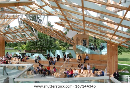 LONDON - AUGUST 23. The annual competition to design the Serpentine Gallery summer pavilion is won by Frank Gehry with a bold timber structure; August 23, 2008 in Kensington Gardens, London, UK.
