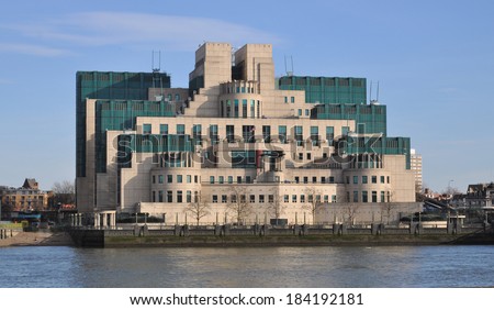 LONDON - MARCH 15. The Secret Intelligence Service building, known as MI6 on March 15, 2014, designed by Terry Farrell & Partners, featured in a James Bond film and located by Vauxhall Bridge, London.