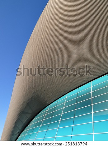 LONDON - JANUARY 24. Detail of the Aquatics Centre, now a public swimming facility designed by Zaha Hadid Architects and open to swimmers of all abilities; January 24, 2015 at Stratford, London.