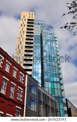 LONDON - MARCH 22, 2015. The developers have named their 25 storey apartments building The Avant-garde Tower, located at Shoreditch in east London, UK.
