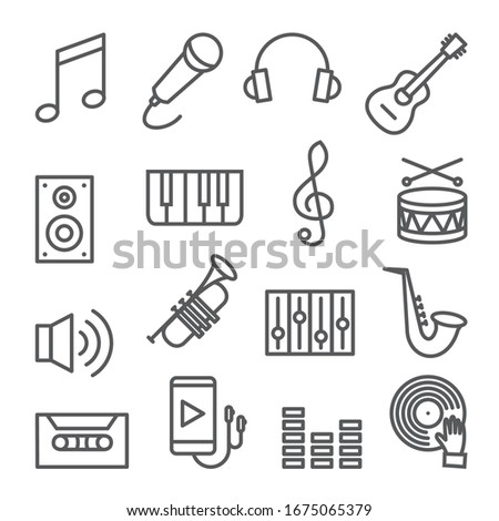 Music line icons set on white background