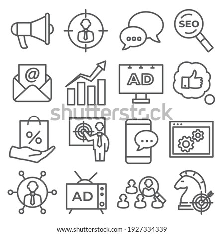 Advertising line icons on white background