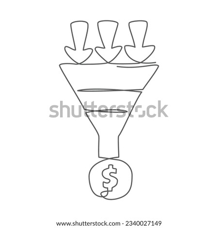 Sales funnel One line drawing isolated on white background