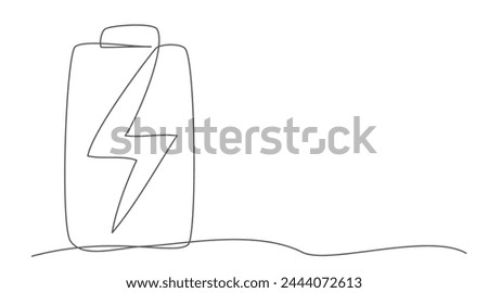 Battery One line drawing isolated on white background