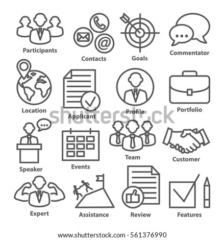 Business management icons in line style. Career progress, strategy and business process. Pack 25.