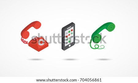 Telephone isometric icons. 3d vector colorful illustration.