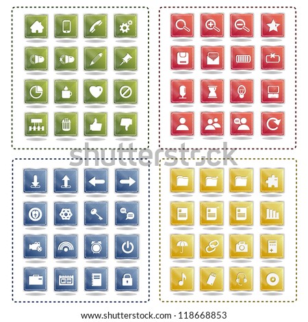 Colorful Universal Icons For Web, Media, Business And Office - Isolated On White Background