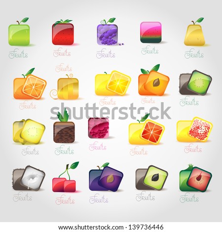 Fruit Icons Set - Isolated On Gray Background - Vector Illustration, Graphic Design Editable For Your Design