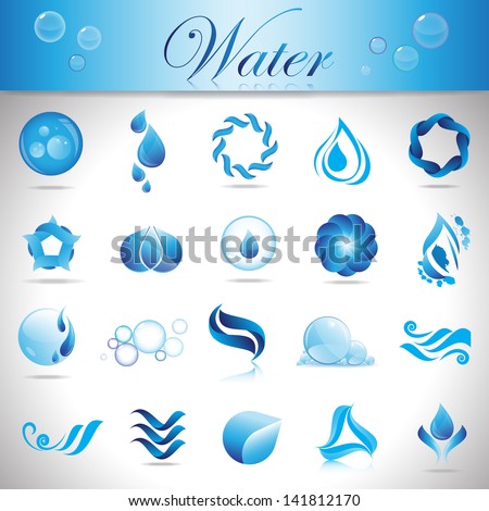 Water And Drop Icons Set - Isolated On Gray Background - Vector Illustration, Graphic Design Editable For Your Design