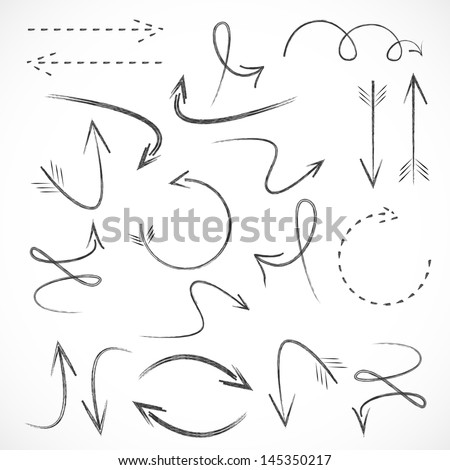 Arrows And Lines - Hand Drawn - Set - Isolated On Gray Background - Vector illustration Graphic Design Editable For Your Design.