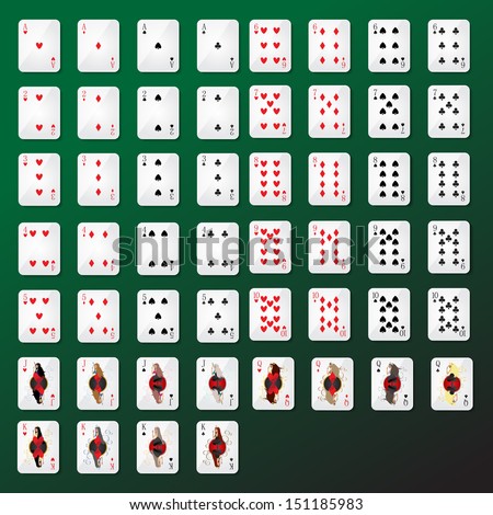 Playing Cards Set - Isolated On Green Background - Vector Illustration, Graphic Design Editable For Your Design.  商業照片 © 