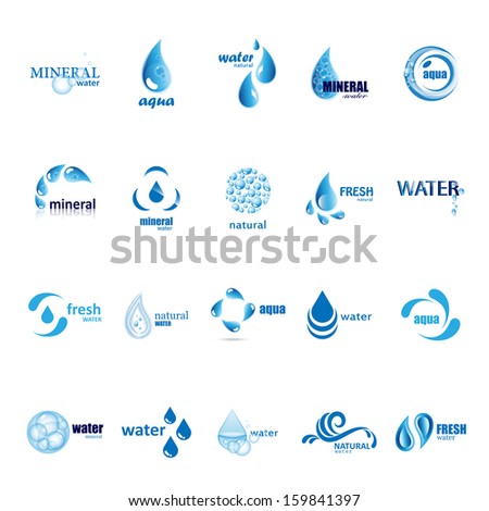 Water And Drop Icons Set - Isolated On White Background - Vector Illustration, Graphic Design Editable For Your Design. Blue Water Logo With Text