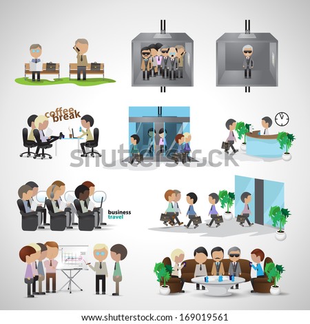 Business Peoples - Isolated On Gray Background - Vector Illustration, Graphic Design Editable For Your Design. Team Working In Office. Business Concept 