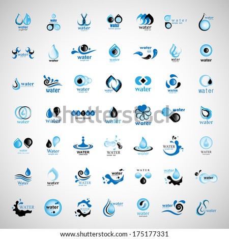 Water And Drop Icons Set - Isolated On Gray Background - Vector Illustration, Graphic Design Editable For Your Design