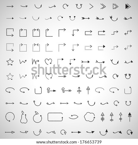 Arrows And Lines Hand Drawn Set - Isolated On Gray Background - Vector illustration Graphic Design Editable For Your Design. Arrow Collection