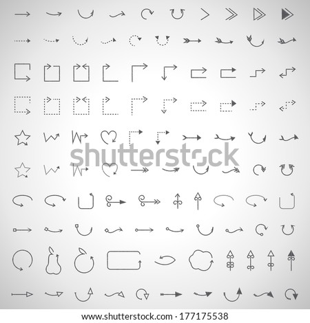 Arrows And Lines Hand Drawn Set - Isolated On Gray Background - Vector illustration Graphic Design Editable For Your Design. Arrows Collection 