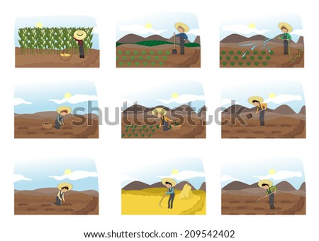 Farmers Working In The Field Set - Isolated On White Background - Vector Illustration, Graphic Design Editable For Your Design 