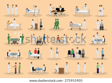 Medical Staff And Patients Different Situations Set - Isolated On Background - Vector Illustration, Graphic Design Editable For Your Design