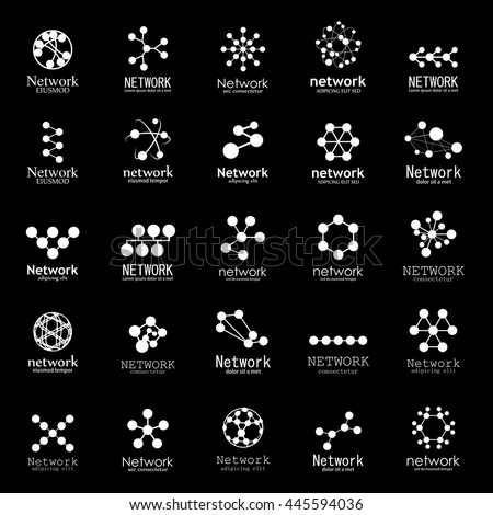 Network Icons Set - Isolated On Black Background - Vector Illustration, Graphic Design.  For Web, Websites,Apps, Print