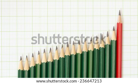 Pencils arrangement in pattern of graph on graph sheet.