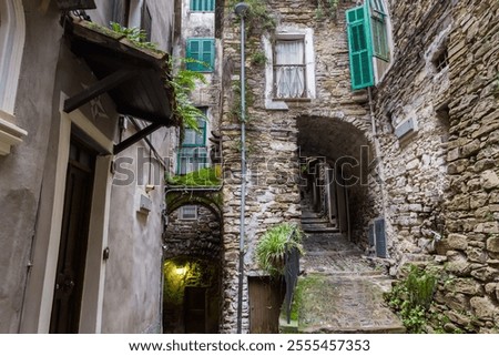 Similar – Image, Stock Photo Steep street with wooden entrance door and left street sign, La Orotava, Tenerife, Canary Islands, Spain