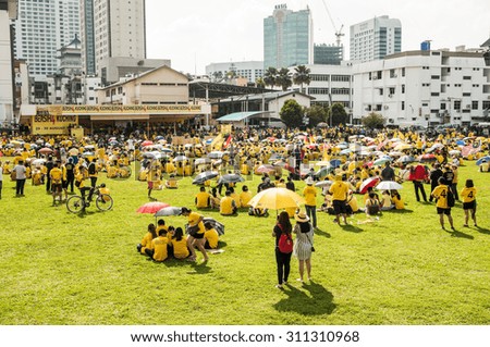 KUCHING,MALAYSIA - AUG 29, 2015: Crowds gathers at Bersih 4 rally in Song Kheng Hai field, Kuching,Sarawak.The objectives is to push for clean elections, good governance and the freedom of expression.