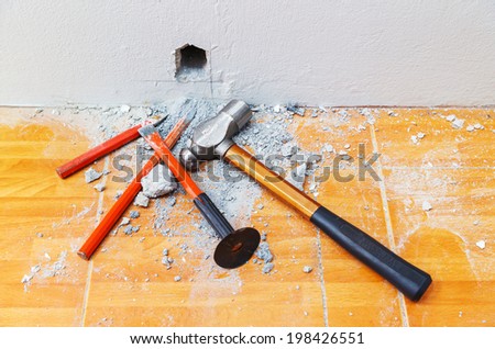 Dig or drill a hole in the cement wall using cold chisels and hammer