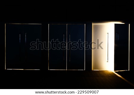 One door opened and light coming through the space mean hope or Exit of life