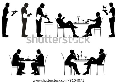Silhouette Of Couples And A Waiters. Vector Illustration. - 9104071 ...