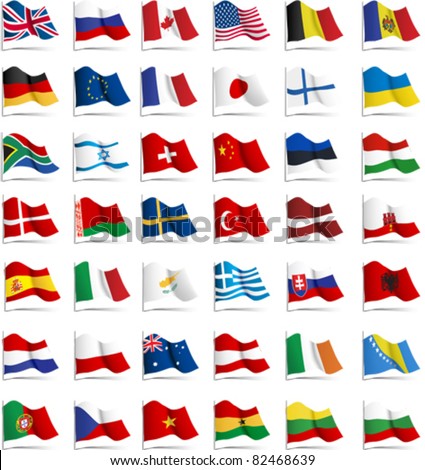 Set of flags. Glossy buttons. All elements and textures are individual objects. Vector illustration scale to any size