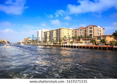 Similar – Image, Stock Photo Hillsboro Inlet Waterway headed to Hillsboro Beach