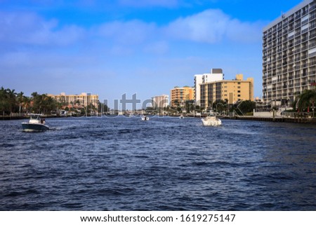 Similar – Image, Stock Photo Hillsboro Inlet Waterway headed to Hillsboro Beach