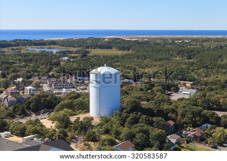 Provincetown, Massachusetts, Cape Cod city view and beach and ocean view from above.