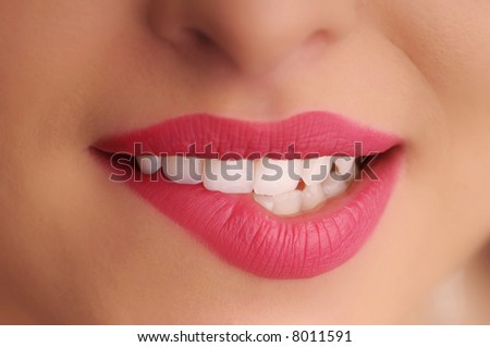 Female mouth with red lips