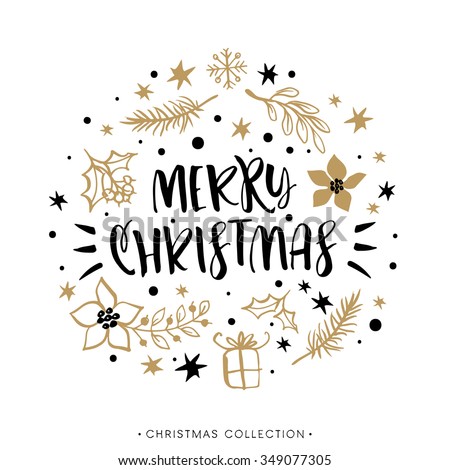 Merry Christmas. Winter Holiday Greeting Card With Calligraphy. Hand ...