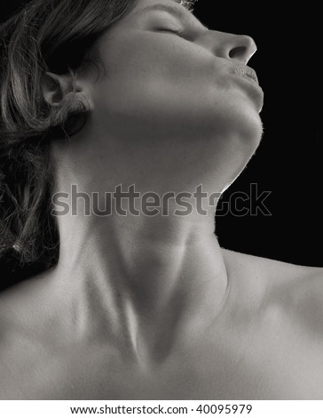 sensual close-up portrait of a woman, head and neck
