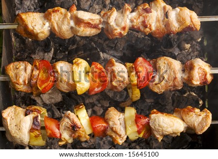 Barbecue sticks with meat and vegetables