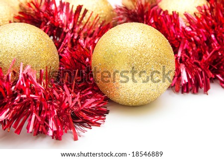 Christmas decoration.Yellow spheres closeup