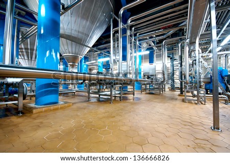 MOSCOW, RUSSIA - MAR 23: Fermenting department of the plant the Moscow Brewing Company which was founded in 2008. Mar, 23, 2013 at Moscow, Russia