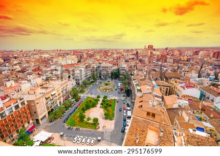 Above view of Plaza de la Reina. Valencia, Spain
