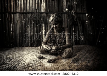 Old asian woman with wrinkles elderly senior