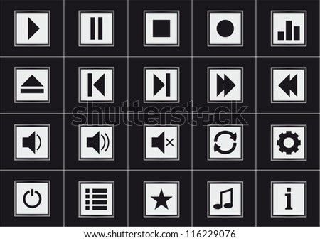 Media player modern black icons set
