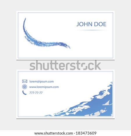 Business card template with blue wave icon and contact information for different companies concept