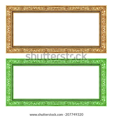 set gold and green frame isolated on white background , clipping